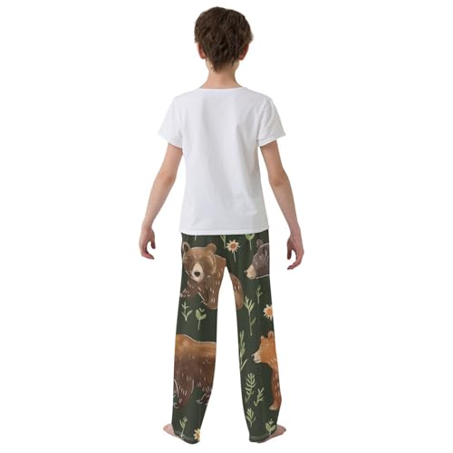 ZZXXB Bear Wild Flowers Boys Long Pants Soft Trousers Elastic Waist Kids Lounge Bottoms with Pockets S-XL3