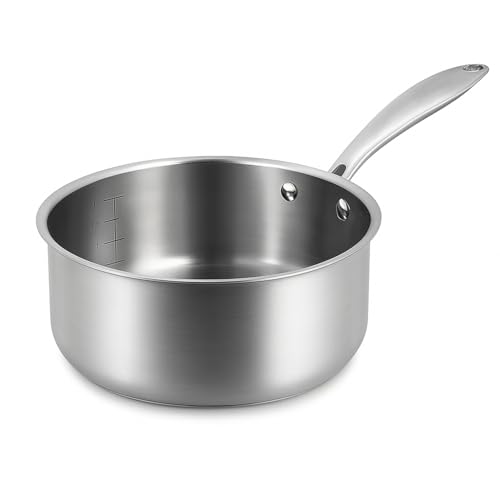 MENASTYL - Casserole inox 18/10 Triply 20cm tous feux dont induction fabriquée en France - sans PFAS ni substances nocives - Compatible lave-vaisselle -...