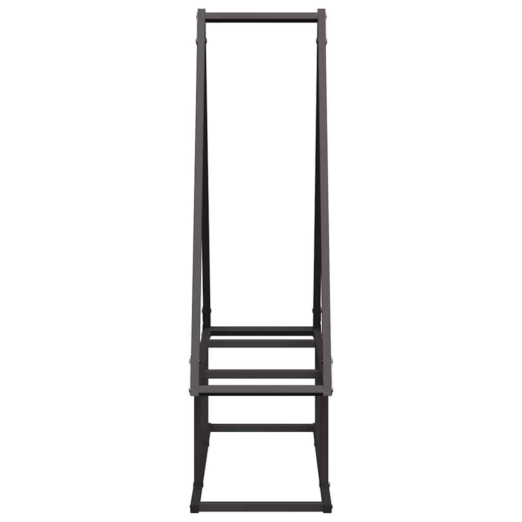Estantería para leña negra 80 x 25 x 90 cm, acero laminado en frío, cesta para leña para interior y exterior, soporta hasta 100 kg, carro estable para leña para jardín y salón