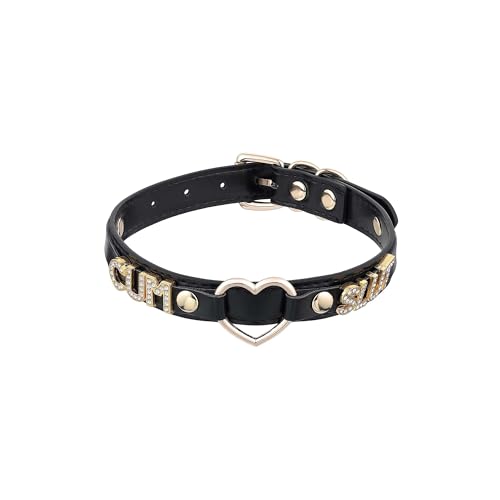 Handmade Gold Heart O-Ring Letter Choker Necklace for Women, Adjustable PU Leather Black/Pink Choker Collar For Women, Goth Choker Collars Necklace