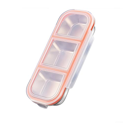 Contenedor de almacenamiento de alimentos con 3 compartimentos hecho de acero inoxidable, tapas a prueba de fugas para un embalaje seguro, perfecto para aperitivos y almuerzos, apto para lavavajillas