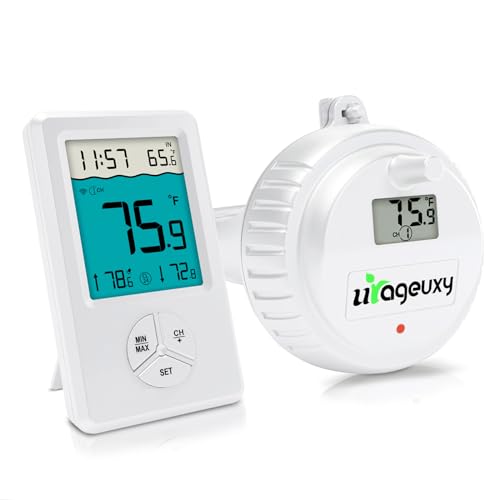 Urageuxy Pool Thermometer Floating Easy Read, IPX8 Wireless Floating Pool Thermometer with Indoor...