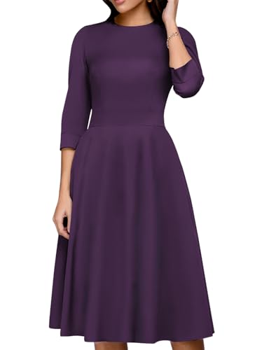 Image of Simple Flavor Women's Floral Vintage Dress Elegant Midi Evening Dress 3 /4 Sleeves