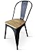 KOSMI - Chaise Noire en métal et Bois Clair Style Industriel Factory en métal Noir Mat et Assise en Bois Clair