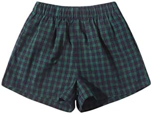Verdusa Women's Knot Bow Plaid Print Elastic Waist Pajama Bottom Lounge Short Green Navy L