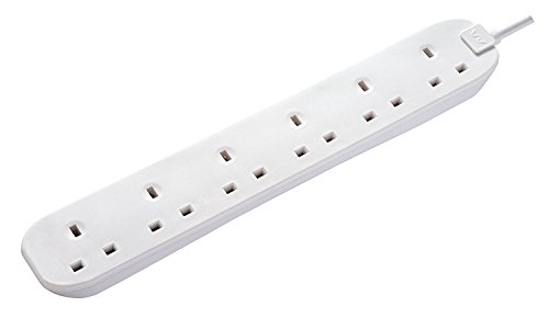 Masterplug Six Socket Extension Lead, 3 Metre Cable, Unswitched, 6-Way Plug Extension Cable, Power Strip, Basic Power, White, 13A, 6G, 3m, BSG3N