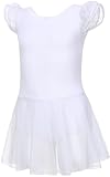 MdnMd Girls' Flutter Sleeve Dance Ballet Leotard Dress Ballerina Skirt Outfit (Age 10-12, White)