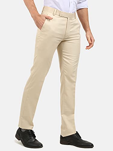 Image of Classic Collection Men's Smart Slim Fit 2-Way Stretchable Formal Trousers Made of Cotton Viscose Blend Fabric with Hidden Expandable Waistband and 3 Slant Pockets Plus 1 Ticket Pocket