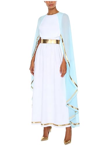 LumiJour Toga Disfraz para mujer, traje griego romano, longitud completa, disfraz griego toga griega antigua Virgen María, azul, XL