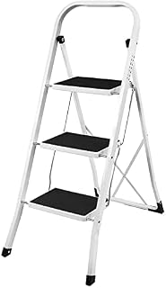 RALPHS® Foldable 3 Step Ladder Stepladder with Non Slip Rubber Tread and Safety Lock Steel EN131 And CE Standard (White)