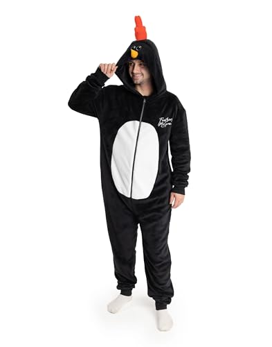 Wallace and Gromit Feathers McGraw Black Onesie | Long Sleeve Zip-Up Loungewear | Unisex Adult Sleepwear & Relaxation Suit Merch - Small