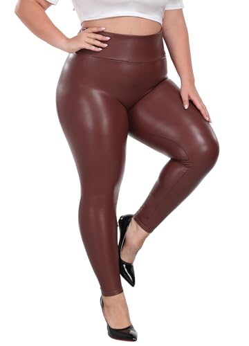 VOGUEMAX Women's Plus Size Faux Leather Leggings High Waisted Pleather Pants Stretchy Sexy PU Tights for Women