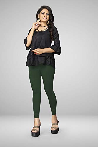 Image of Women's Cotton Skinny Leggings with Ankle Length Solid Pattern Mid Rise and Elastic Closure | Cotton Skinny Leggings for Womens