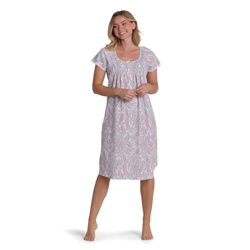Image of Miss Elaine Short Cottonessa Nightgown, Short Sleeves and Beautiful Pattern Gown, Sleepwear & Loungewear