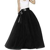 Lisong Women Floor Length Bowknot Tulle Party Evening Skirt 8 US Black