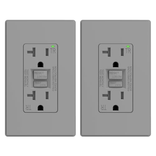 ELEGRP GFCI Outlet 20 Amp, Self-Test GFI Electrical Outlet with Thinner Design, TR Tamper Resistant GFCI Receptacle, Ground Fault Circuit Interrupters with Wall Plate, UL Listed, Grey, 2 Pack by ELEGRP - Used condition - US$25.64