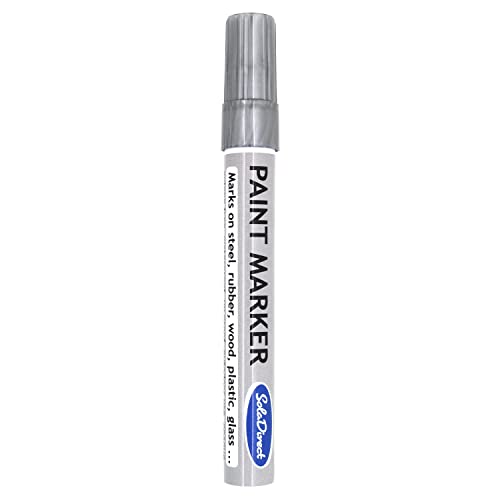 SolaDirect Silver Permanent Marker Pen, Bullet Tip 2.5 mm Point, Oil Based Paint, Multi-Surface, Work on Stone, Leather, Fabric, Plastic, Rubber, Glass, Cardboard