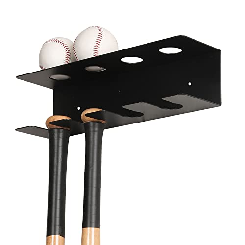 Mygift Baseball Bat Holder Organizer, Matte Black Metal Baseball Bat And Ball Wall Mounted Storage Rack - Sports Memorabilia And Collectibles Display Shelves, Set Of 2 #TOP2