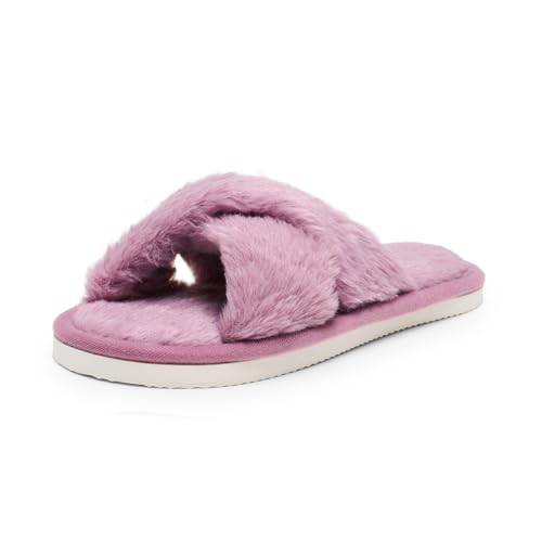 Alexis Leroy Zapatillas de Estar por Mujer Felpa Punta Abierta Peludas Peluche Cómodas Morado Claro 40-41 EU