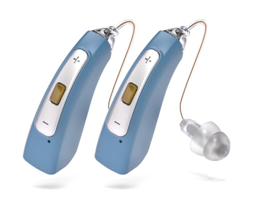 Elektrisches wiederaufladbares Soundgerät mit Noise Cancelling, 32-Kanal Digital Klanggerät Leicht & Diskret, inkl. 3 Ohrpassstücke (S/M/L) – speziell für ältere Menschen entwickelt (2, hellblau)