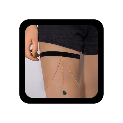 Xduargs Boho Faux Smaragd Baumeln Bein Kette Schwarzem Samt Bikini Geschirr Strumpfband Gürtel Vintage Grün Cz Bein Riemen Einstellbar Rave...