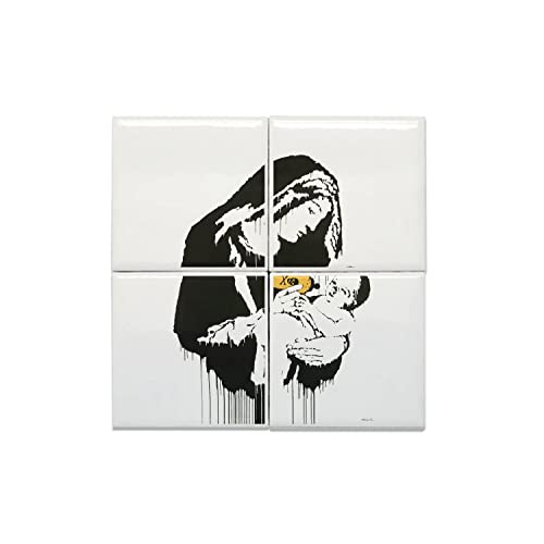 Lot x4 Carreaux Céramique Banksy 40x40cm : Le Cadeau Idéal pour Passionnés