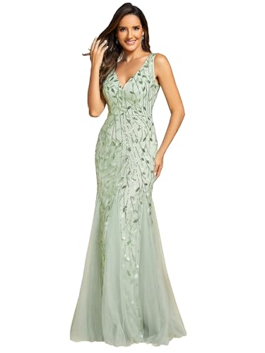 Image of Ever-Pretty Women's Sequin Formal Dress Double V-Neck Sleeveless Mermaid Long Evening Prom Dresses 07886