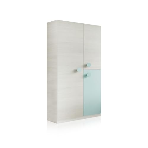 Duehome Armario Juvenil, Modelo Yuki, Acabado En Color Blanco Alpes Y Verde Acqua, Medidas: 90 Cm Largo X 200 Cm Alto X 52 Cm Fondo