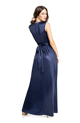 Image of DRESS THE POPULATION Women's Krista V Neck Tie Waist Coated Jersey Slit Front Maxi Dress