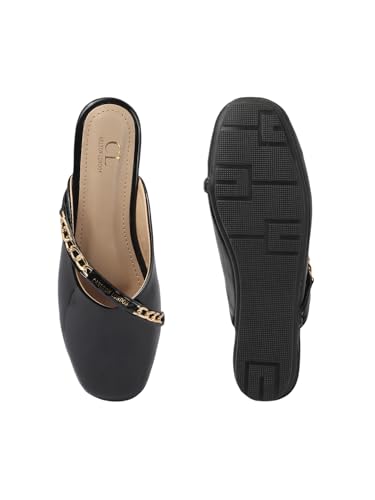 Image of Carlton London Women's Glossy Chain Detail Comfort Mules