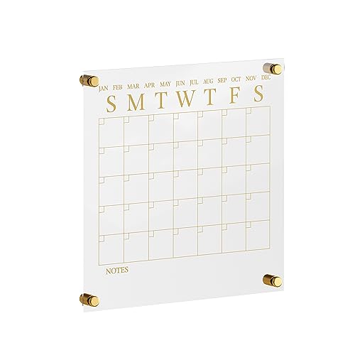 Martha Stewart Grayson Acrylic Dry Erase Wall Calendar with Dry Erase Marker, 14" Square, Clear with Gold Print