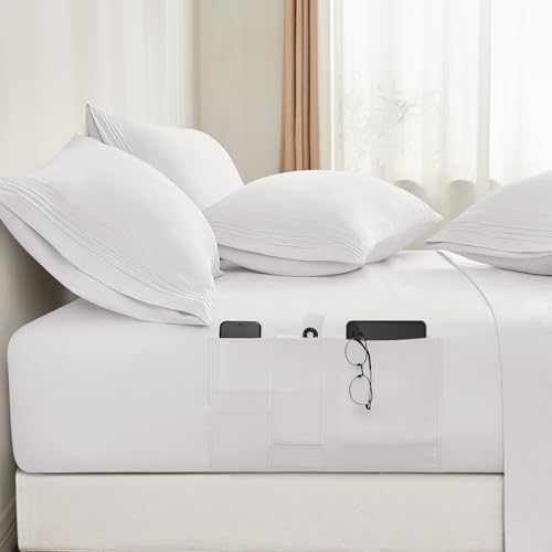 BYSURE 6 Pieces Bed Sheets Set with Pockets on Side(Full, White) - image 1