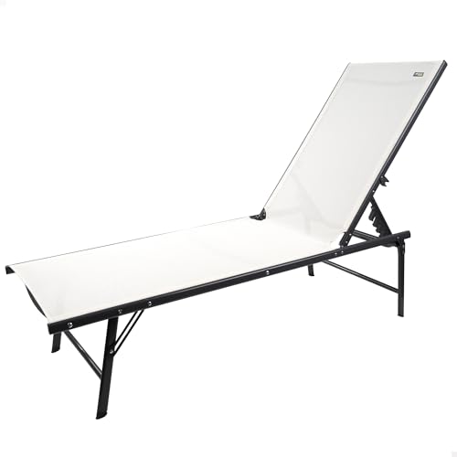 AKTIVE Tumbona jardín Exterior Blanca, de diseño, Plegable y reclinable en 6 Posiciones, Material Textileno, Peso máx soportado 110kg. Medidas 180x49x35cm, Hamacas y tumbonas (61105)