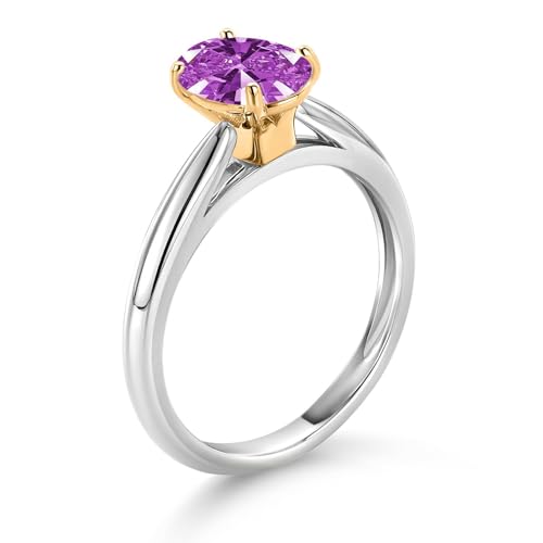 Gem Stone King 925 Sterling Silver and 10K Yellow Gold Fancy Purple Zirconia Solitaire Engagement Ring For Women (1.21 Cttw, Oval 8X6MM, Gemstone Birthstone, Available In Size 5, 6, 7, 8, 9)3