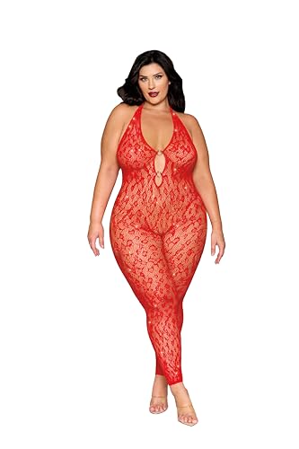Bodystocking Poinsetta Strass Grande Taille pour Femme - Combinaison Strassée Rouge O/S Queen