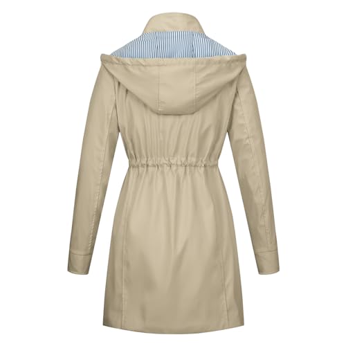 Womens Rain Trench Coat Waterproof with Hood Lightweight Raincoat Long Trench Raincoat Striped Lined Rain Jackets2