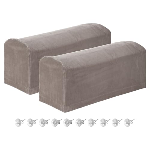 Fundas elásticas para reposabrazos taupe con pasadores de sofá 2