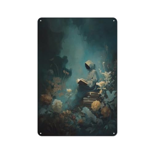 Jubonexis Letreros de metal de estaño con diseño de figuras fantasmales que leen flores vintage, decoración de pared para bar, pub, club, cafetería, sala de campo, color blanco, 30 x 20 cm