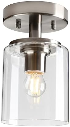 Yosoan Industrial Glass Ceiling Lights, Edison Pendant Light Fitting, Flush Ceiling Light Fixture, E27 Srew (Brushed)