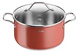 Tefal Sensation Faitout 24 cm + couvercle verre, Acier inoxydable Premium, Bords verseurs, Graduations intérieures, Induction, Compatible four B9234604