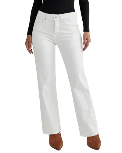 Vetinee Straight Leg Jeans for Women Trendy High Waisted Frayed Hem Stretchy Denim Pants Relaxed Casual Trouser Jeans