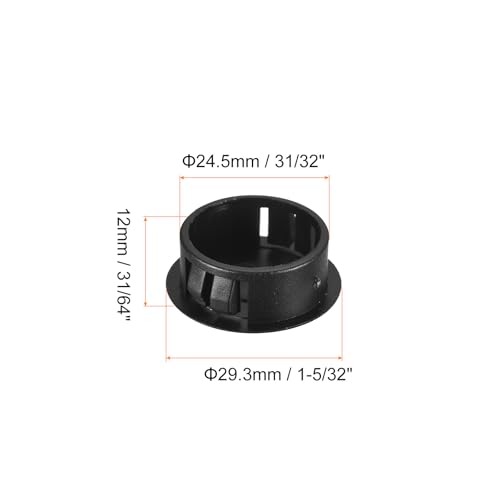 Image of uxcell 31 /32 inch Plastic Hole Plugs, 26Pcs Flush Type Panel Round Snap in Fastener Knockout Locking Plugs for Furniture Insert End Caps Panels, Black