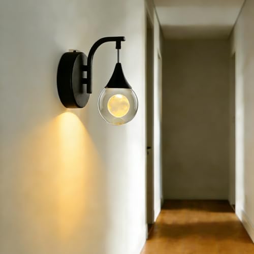 Image of Modern Wall Sconces, Moon Crystal Wall Sconce Indoor, 5W Dimmable LED Sconce Wall Lighting for Bedroom Bedside Bathroom Living Room Hallway Staircase, Black