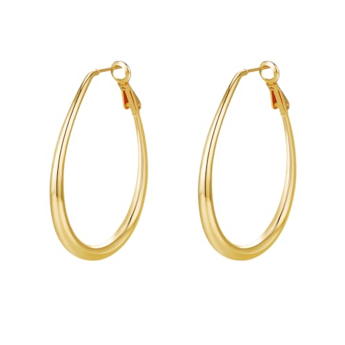 Lightweight Oval Hoop Earrings for Women - 14K Gold Plated, Rose Gold Plated and Sterling Silver Plated Large Oblong Hoop Earrings for Women Statement Jewelry Gift