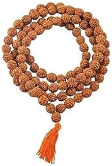 HICKORY Original Rudraksha Mala Brown - 7-8 mm with Certificate for Wearing - Kanthi Mala - 5 Mukhi Mala, 108 Beads for puja Jaap