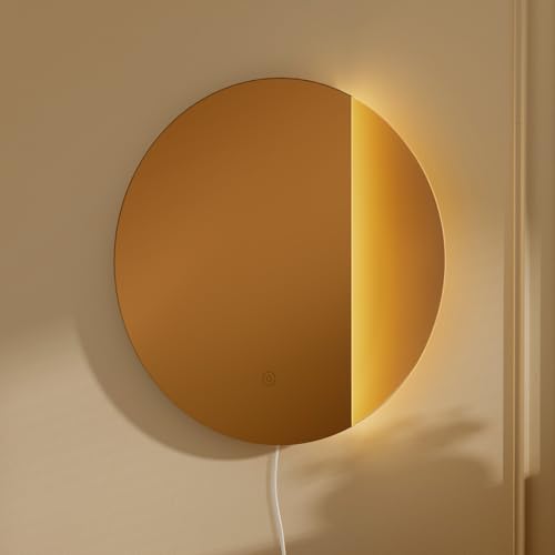 ONEWISH LED Wall Sconce, Dimmable Mirror Wall Lamp,16.93 inch Round Wall Lights for Bedroom with Memory Function, Wall Lamps for Living Room Entryway, Bronze