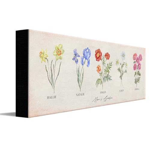 Personal-Prints | Custom Mother's Day Gift - Birth Month Flower Garden | Includes Each Child's Name as a Personalized Gift For Mom | 2-8 Children (7 Children, 6.5"x18" Block Mount)