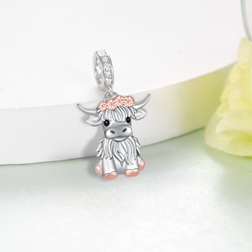 Cute Animals Charms 925 Sterling Silver Highland Cow/Dachshund/Cat/Dragon/Axolotl/Capybara/Pug/Dog Charms for Bracelets Cute Animals Jewelry Highland Cow Jewelry Gifts for Women2