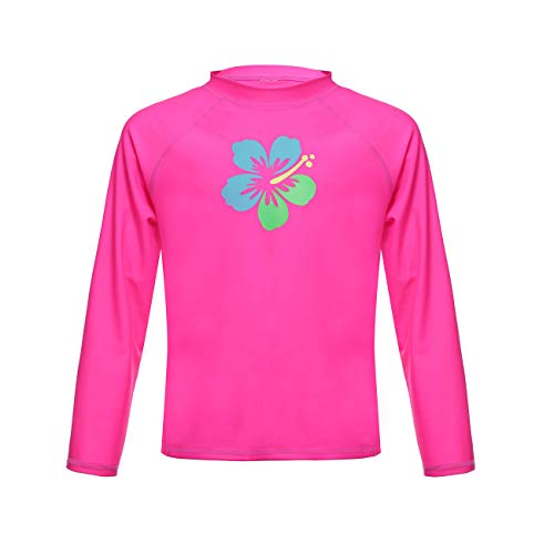 Dayu Girls' Long Sleeve Rashguard Swim Shirt Upf 50+ Neon Pink 12-14 #TOP1
