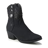  HERIXO Damen Schuhe Stiefeletten Cowboy-Stiefel Ibiza Indianer Western-Boots Reiter Mokassins Sommerstiefel Festival (39 EU, Black)